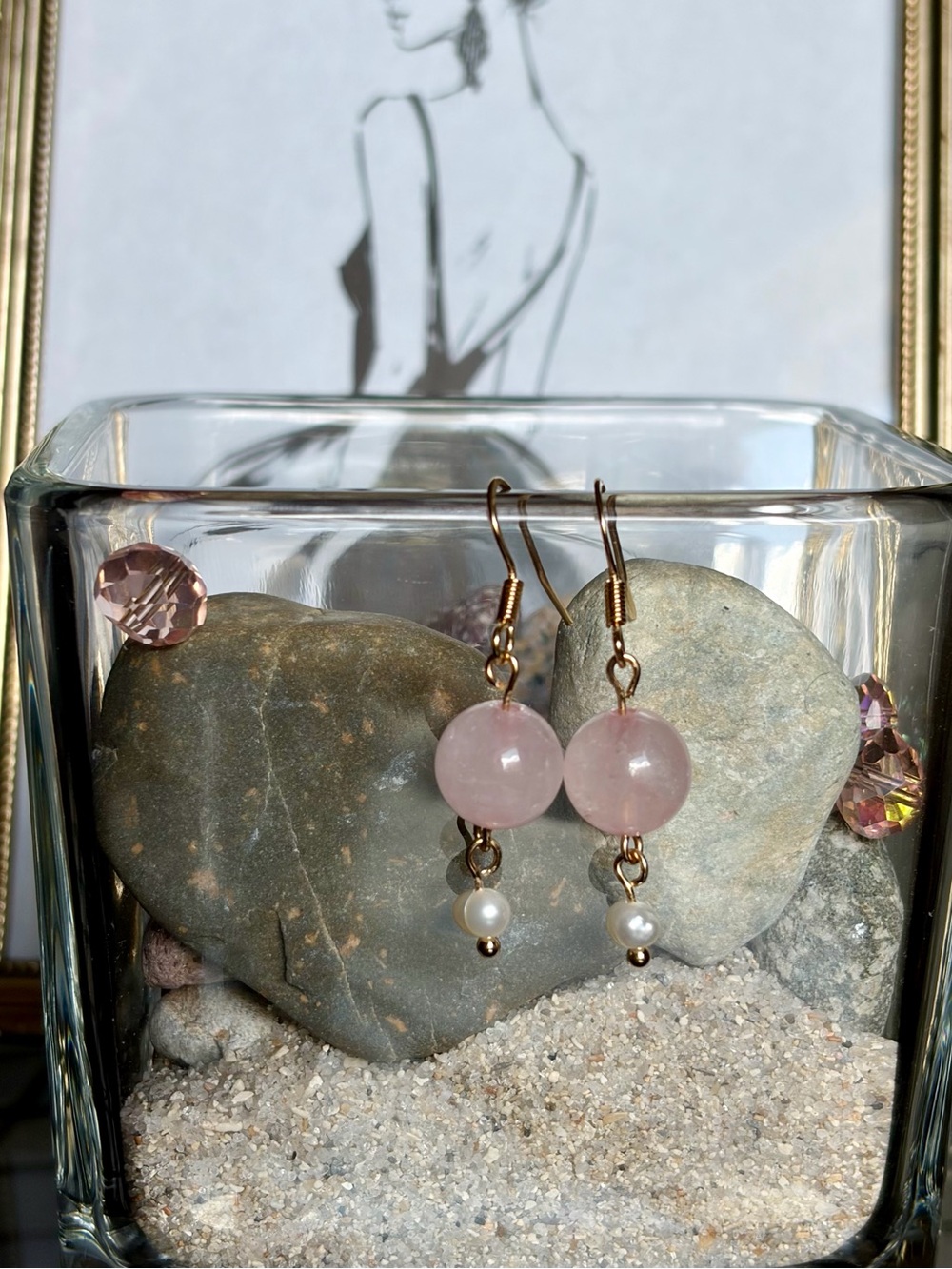 Rose Quartz and Pearl Drop Earrings - Elegant Pink Dangle Jewelry